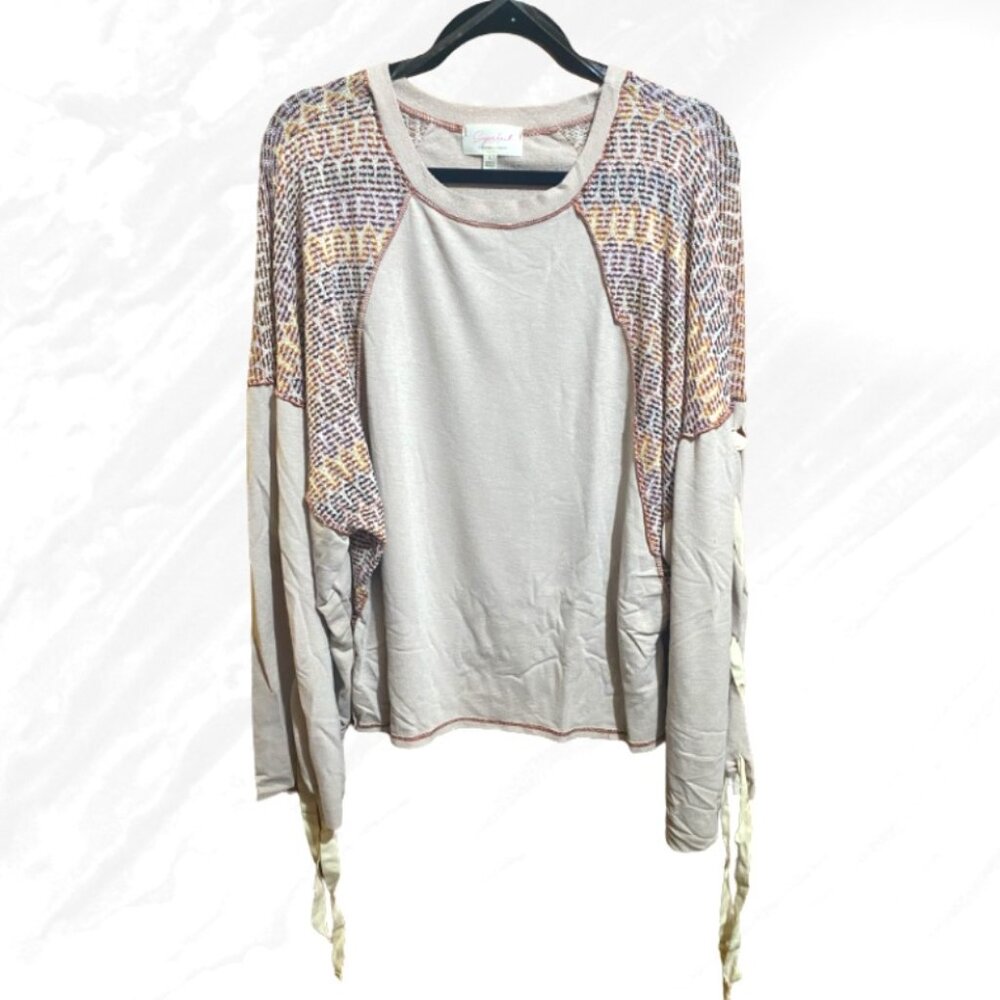 Sugarfox Women's Raglan Lace-Up Bell Sleeve Top